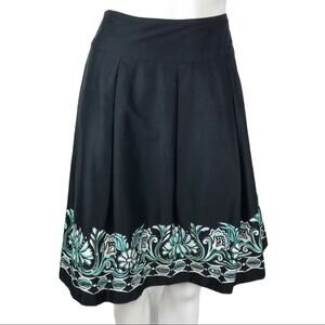 Inc Embellished Skirt Floral Black & Green Sequined & Beaded Pleated 4